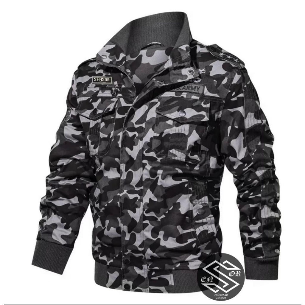 AKN- JAKET BOMBER PRIA CANVAS ELEGANT / JAKET BOMBER PRIA CAMO LORENG BIG SIZE XXL ORIGINAL SENSOR