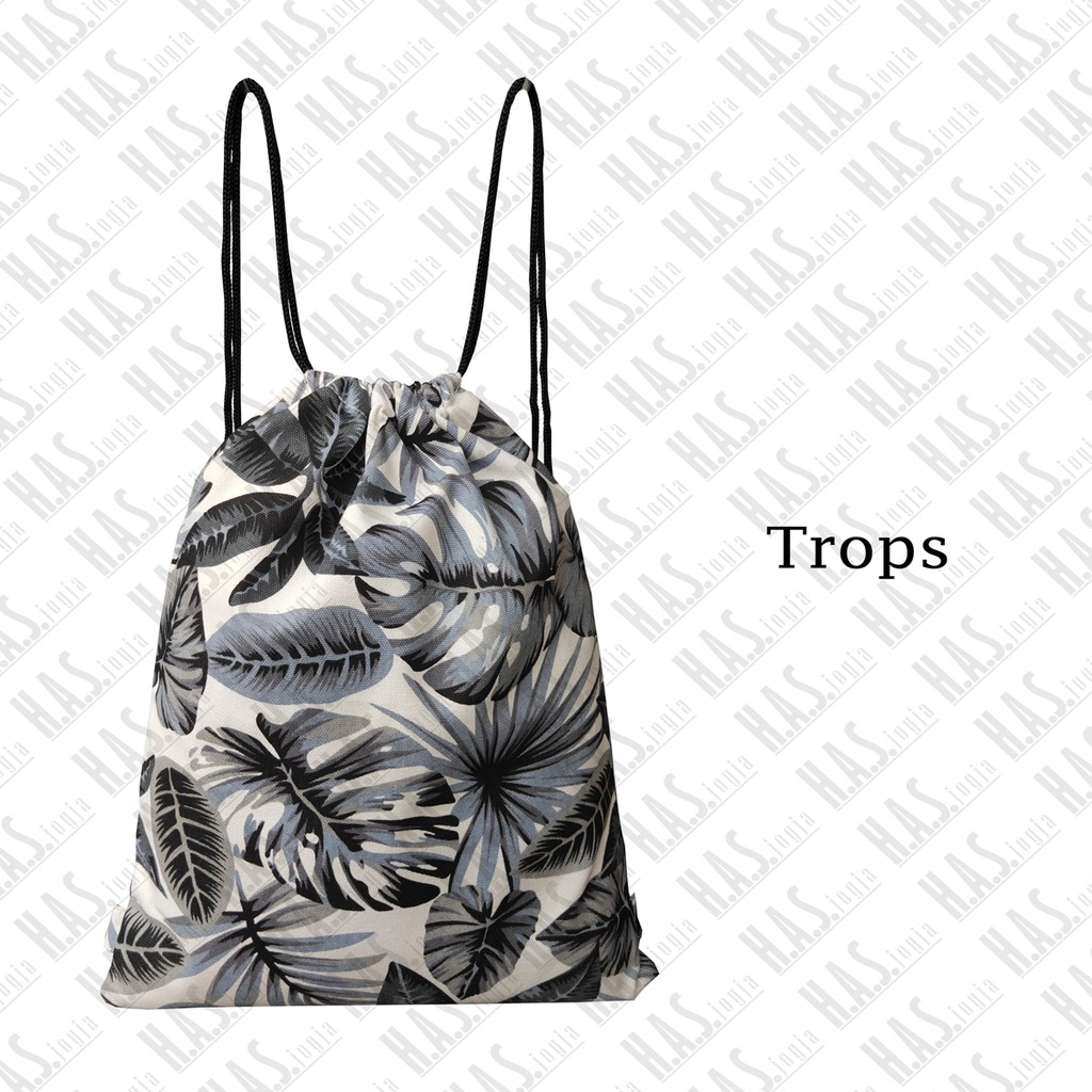 TAS SERUT DRAWSTRING BAG STRING BAG STRINGBAG BAHAN KANVAS TEBAL MOTIF TROPS