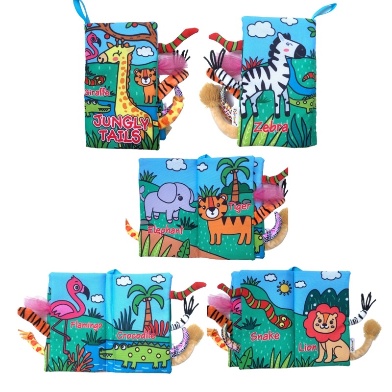 TAILS CARTOON SOFT BOOK | Soft book buku bantal anak bayi | buku kain bayi | buku edukasi bayi-Jungly jerapah