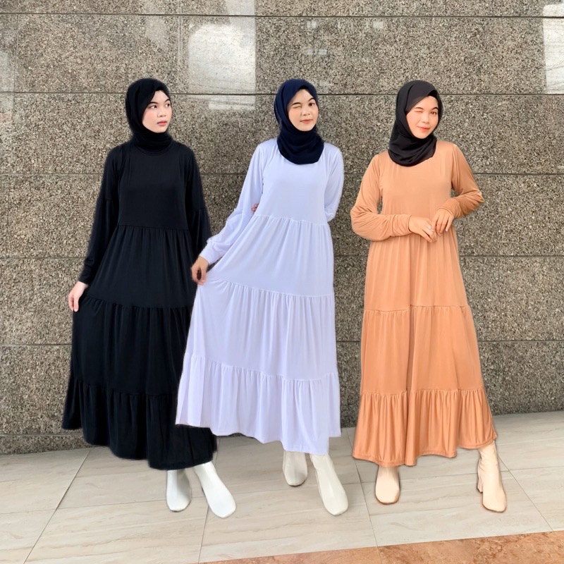 ￼REMPEL BASIC lengan panjang - Basic inner rempel dress flare bahan Jersey - Iner Gamis Wanita Tebal