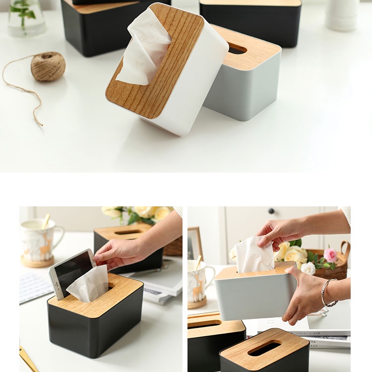 TaffHOME Kotak Tisu Kayu dengan Smartphone Holder Mobile and Tissue Box - ZJ005