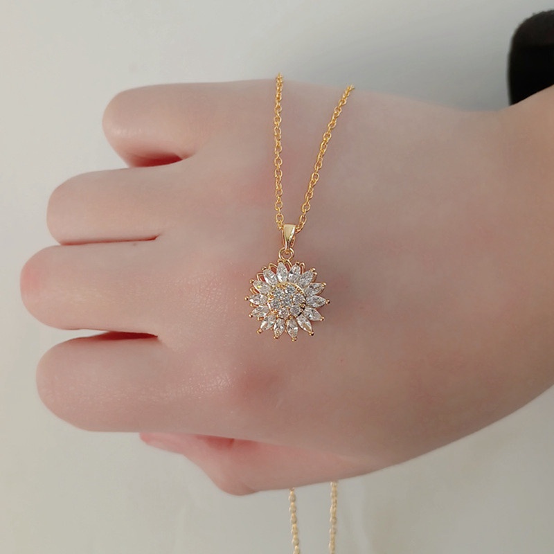 Fancyqube Kalung Klavikula Desain Bunga Matahari Hati Kincir Angin Bahan Zirkon Gaya Korea