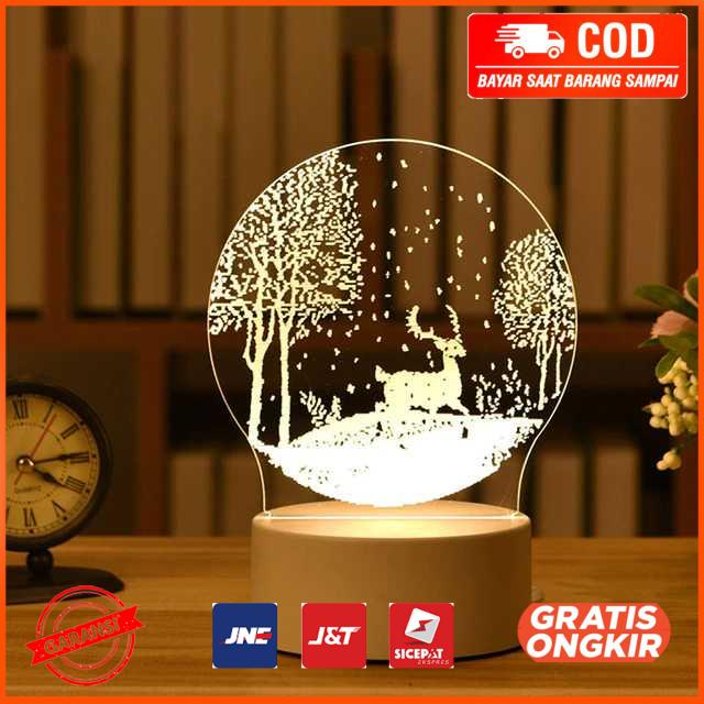 Lampu Tidur 3D LED Transparan Warm White Z-584 Elk Tree