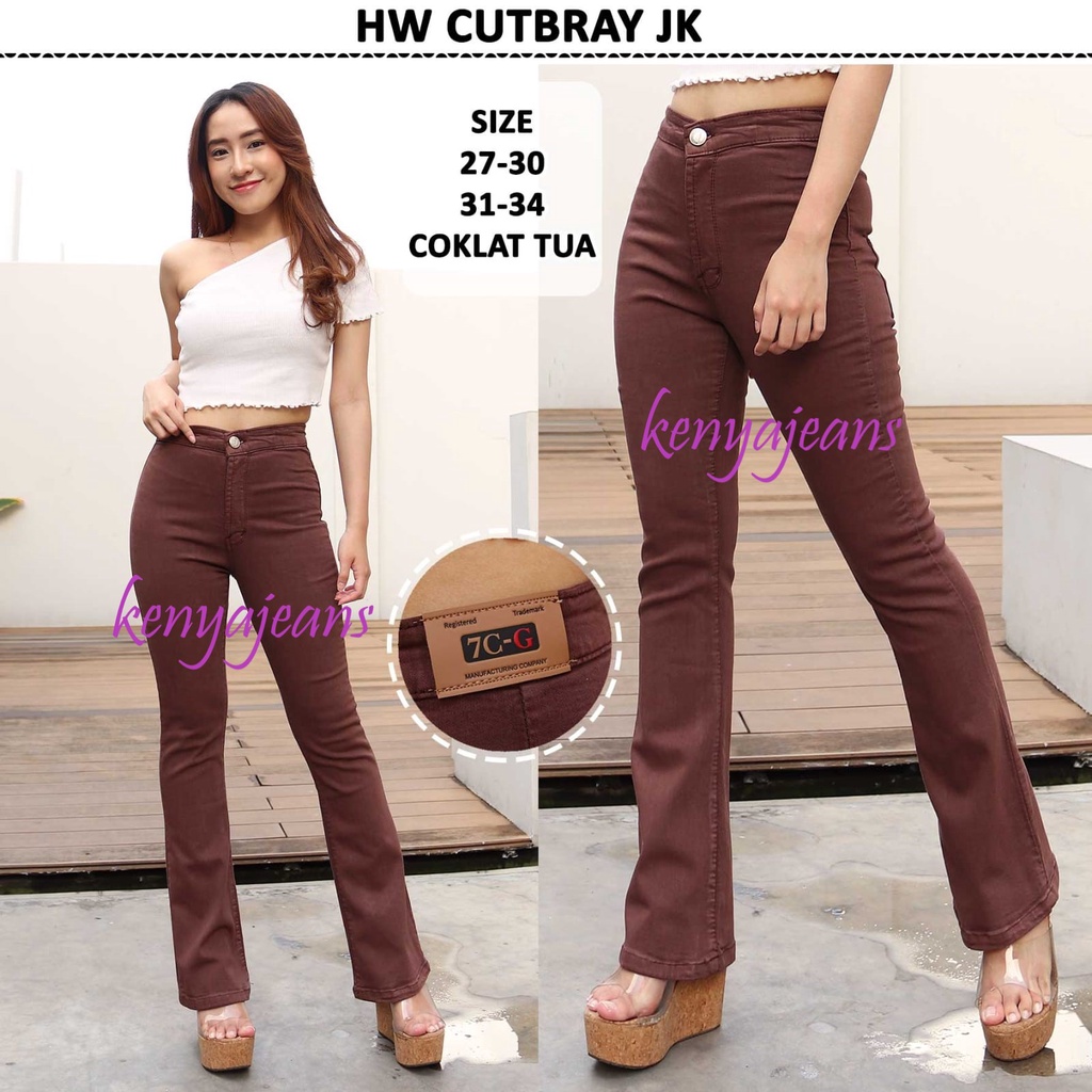 7C-G CELANA JEANS PREMIUM HIGHWAIST CUTBRAY JK COKLAT TUA / HIGHWAIST BOOTCUT JEANS / PINGGANG TINGGI CUTBRAY JEANS / 27 - 34