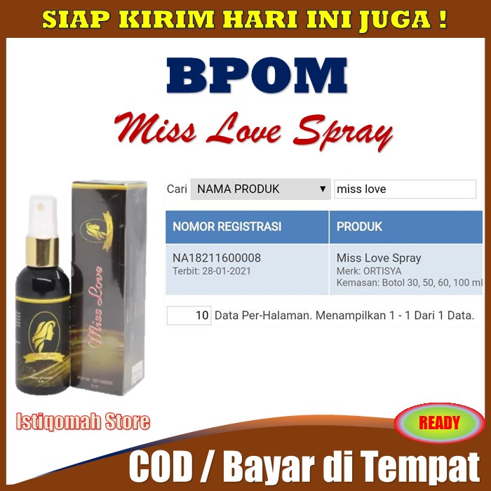 PROMO COD - Miss Love Spray Obat 100% Herbal Manjakani Kembali Perawan Perapat Perawatan Pengharum Penghilang Keputihan Gatal dan Bau Miss V Kewanitaan BPOM / Promil / Kista / Myom / Miom - AMAN Sudah BPOM - PRIVASI AMAN