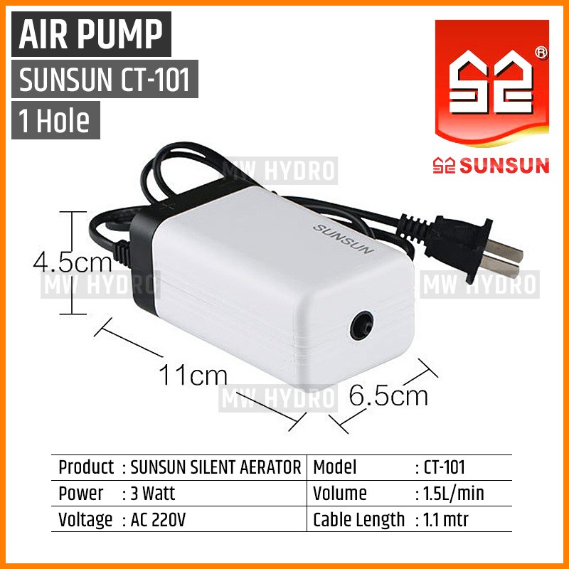 SUNSUN CT-101, Silent Air Pump, Aerator / Pompa Udara 1 Lubang