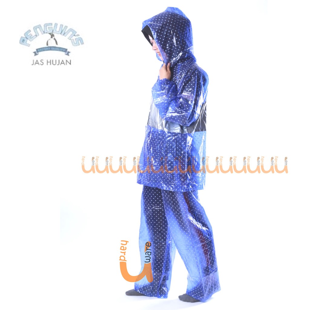 JAS HUJAN JAKET CELANA POLKADOT PENGUIN'S 100% PVC BAHAN TEBAL DAN AWET / RAINCOAT PENGUINS PREMIUM