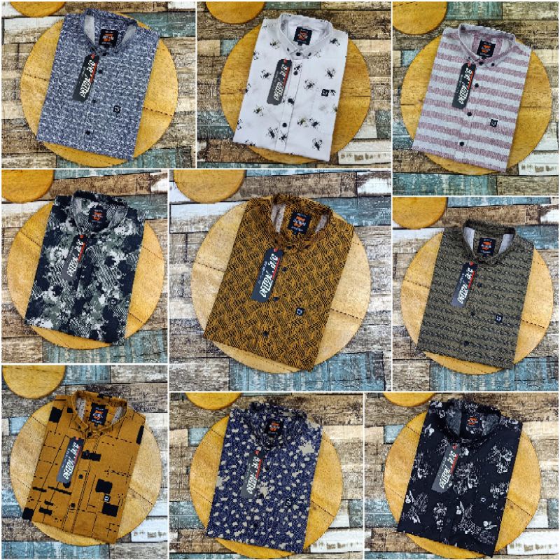 Kemeja Pendek Pria Motif Random Model Slimfit