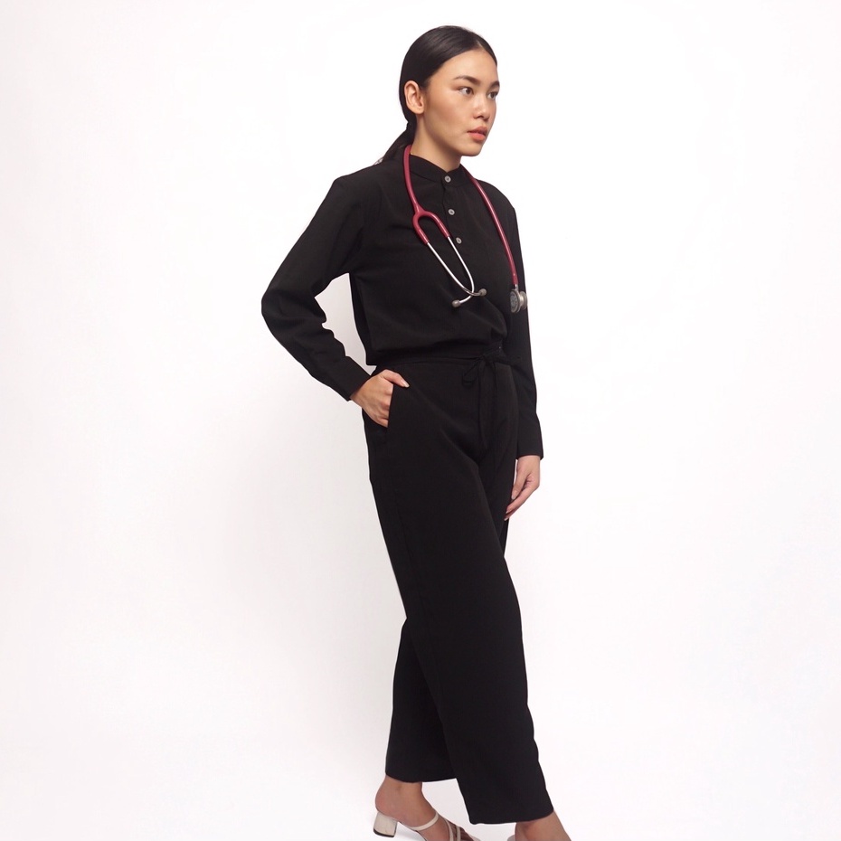 Baju Jaga MLS - BLACK Scrubs on Call Flowy Lengan Panjang