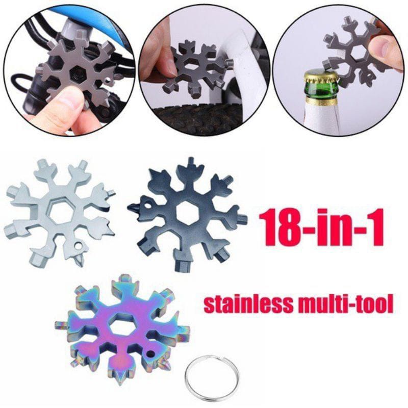 (HK_88)Gantungan Kunci 18 in 1 Snowflake Multifungsi Serbaguna Survival 18in1