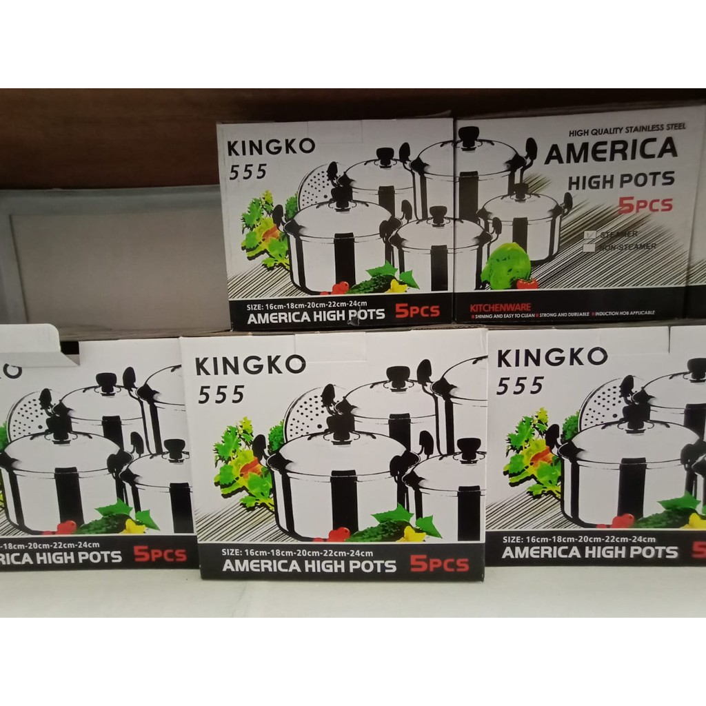 Panci Kingko 555 America High Pots Set Isi 5 Buah + Steamer Original Murah