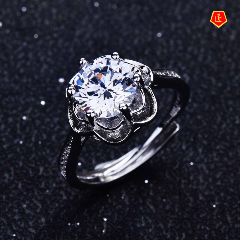 [Ready Stock]Pt950 Inlaid Moissanite Flower Ring Elegant