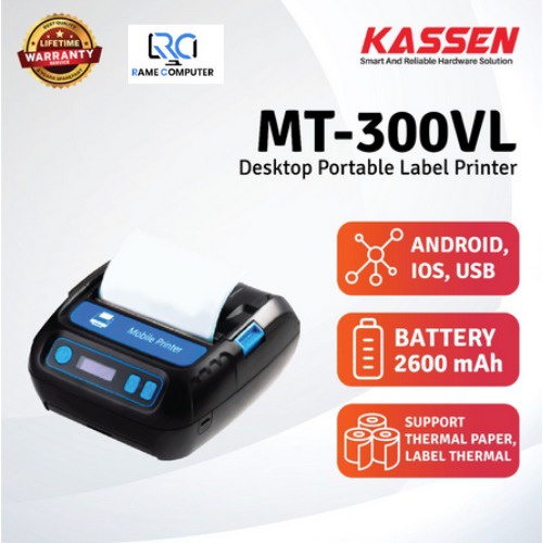 MOBILE PRINTER BLUETOOTH LABEL THERMAL ALAMAT 80MM KASSEN MT-300VL