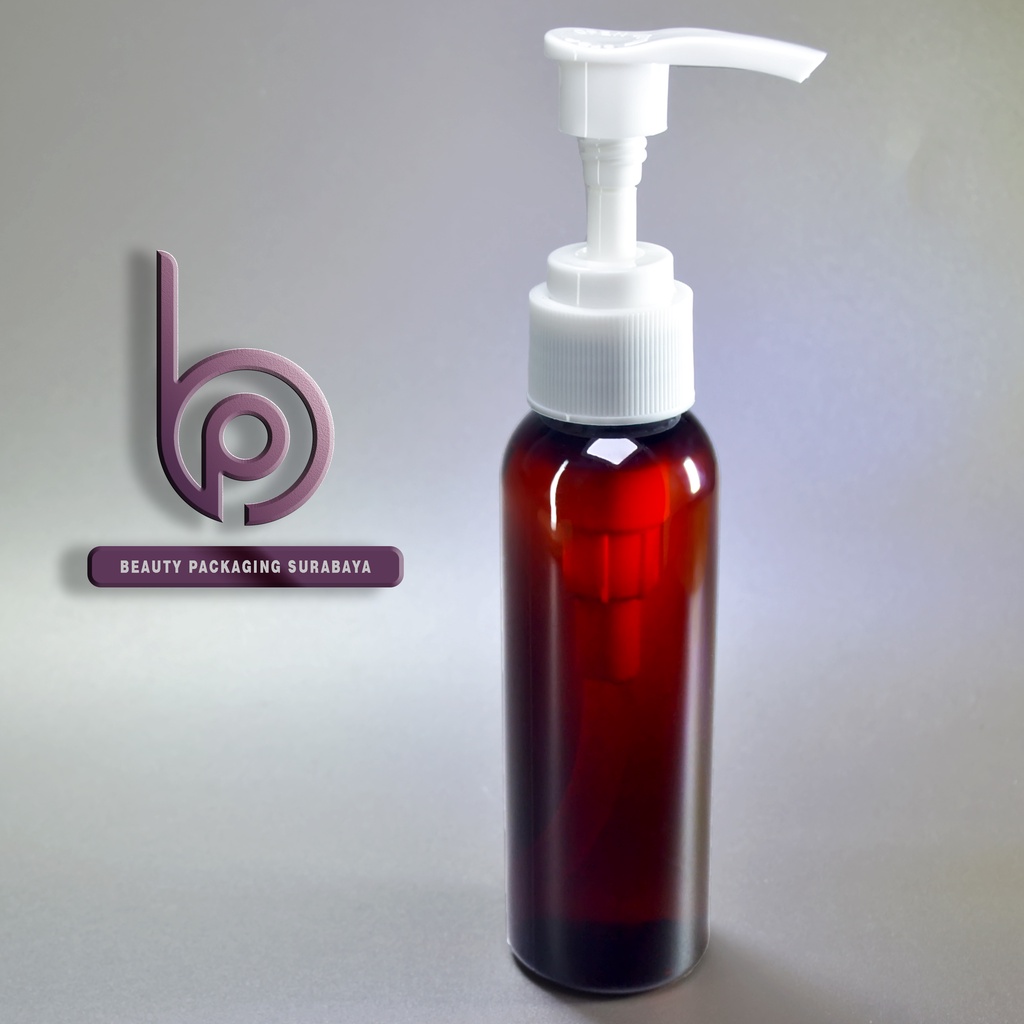 Botol plastik PET 100ml BR amber tutup pump lotion