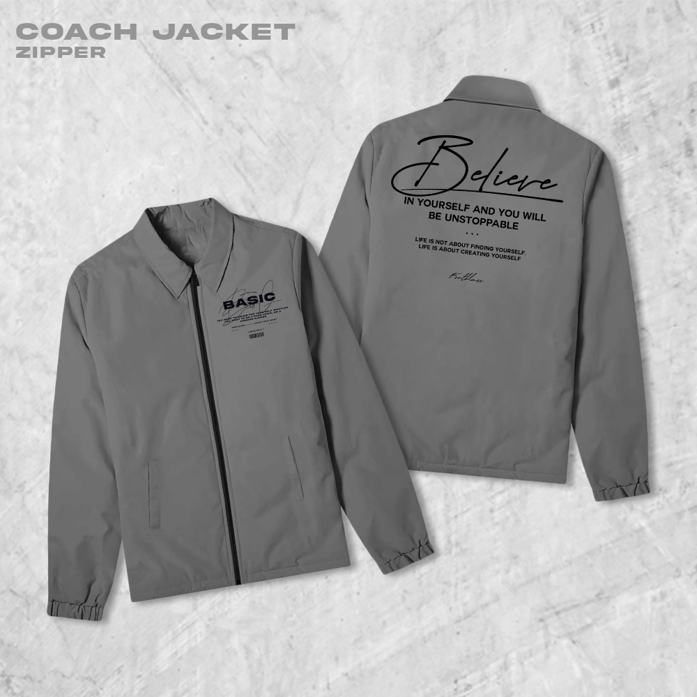 Fortglass Basic Coach Zipper Jaket Polos Pria Jaket Parasut Unisex