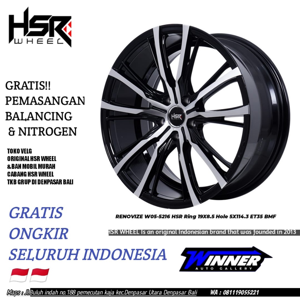 VELG HSR RENOVIZE RING 19 UNTUK XPANDER HRV CAMRY - BLACK POLISH