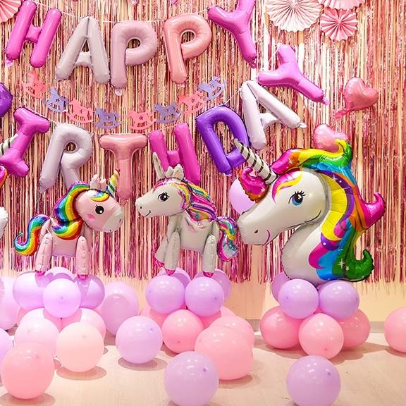 ♖ dekorasi ulang tahun tirai pink unicorn anak ☉