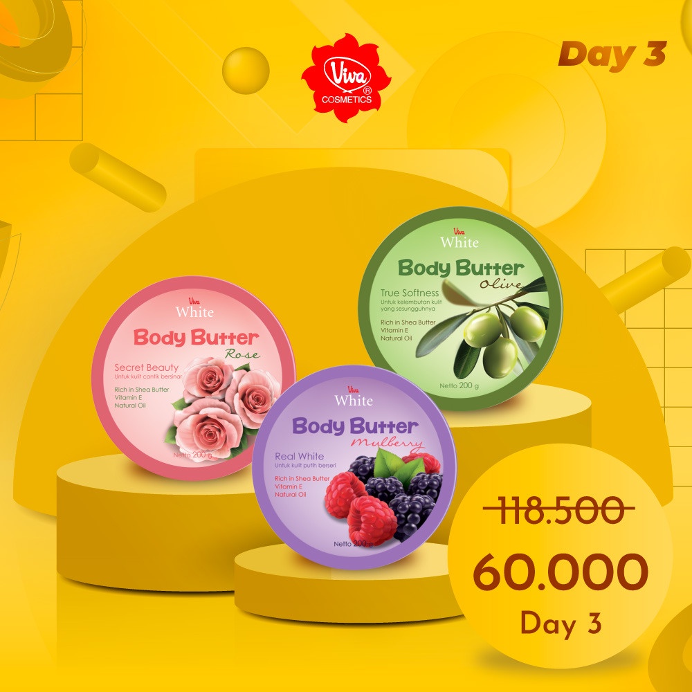 Paket Body Butter Creme Viva Mulberry Rose Olive Coklat