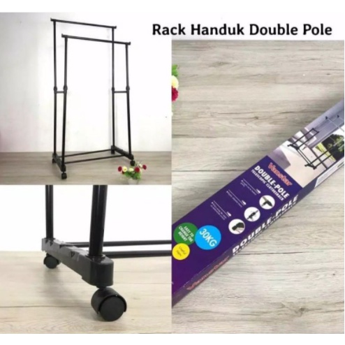 DOUBLE Rod / POLE Gantungan jemuran baju handuk dobel praktis portable