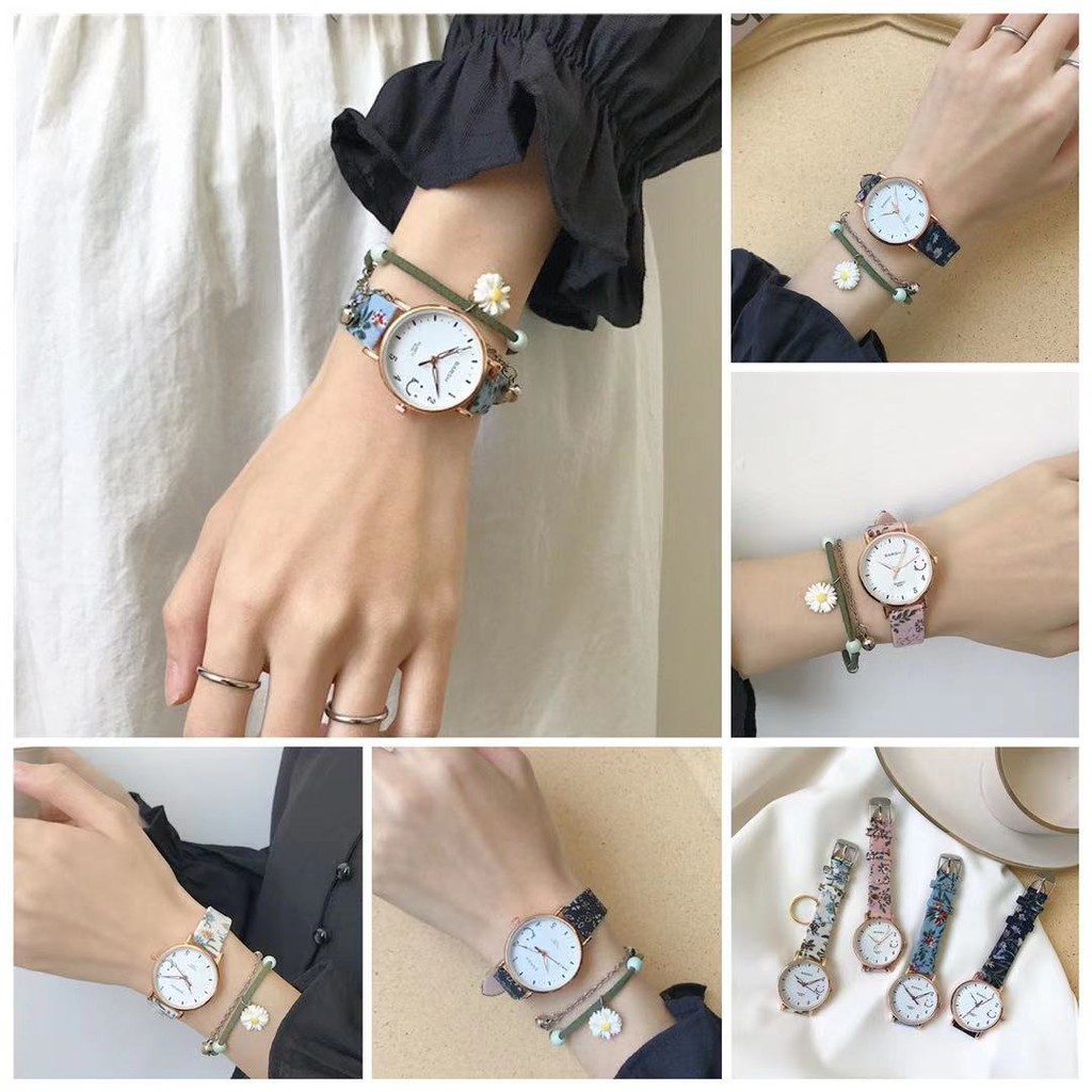 ✅COD [BBS] Jam Tangan Wanita Analog Strap Pu Bunga Motif Smile Fashion Aksesoris Wanita Gaya Korea