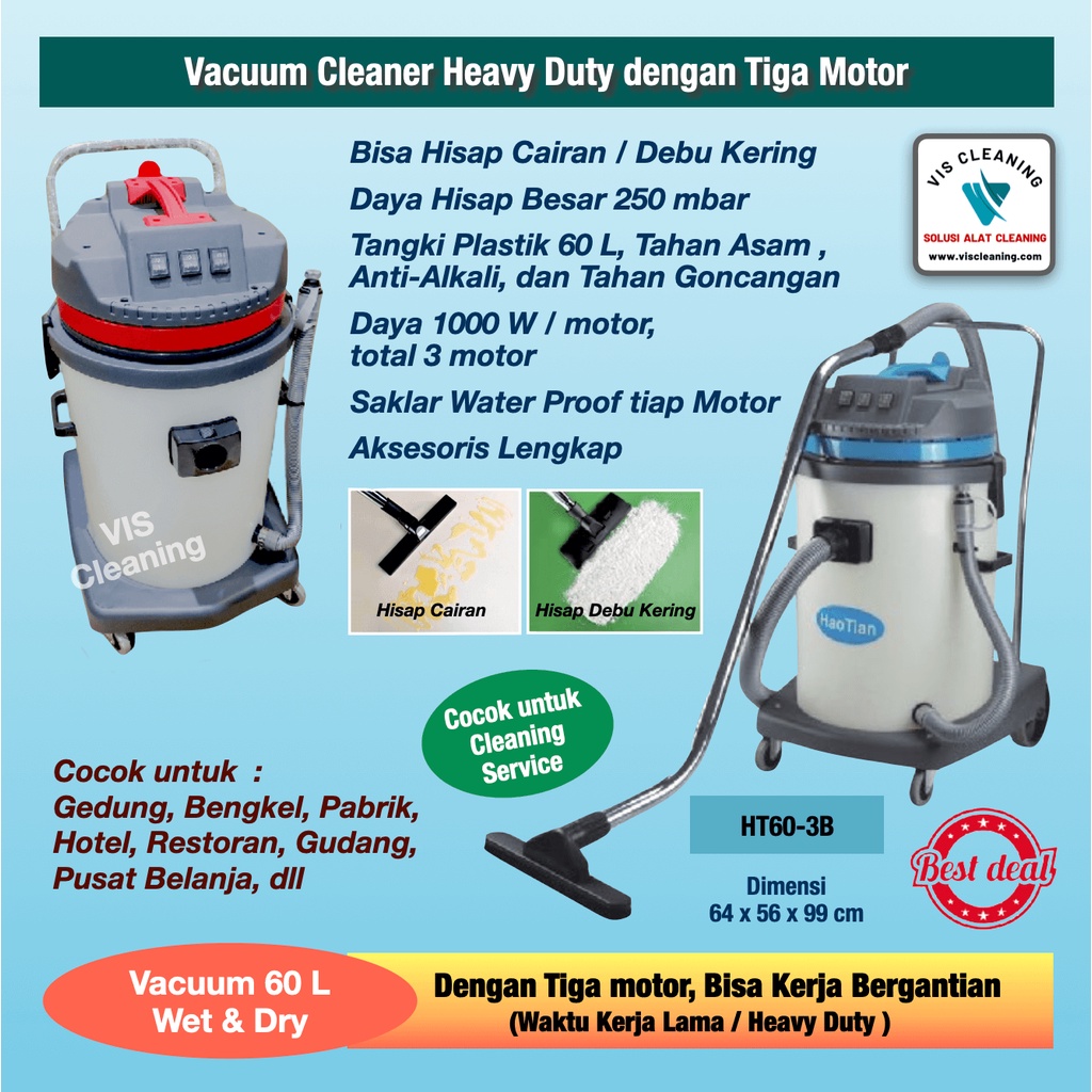 Vacuum Cleaner Plastik 60 Liter (3 Motor) Wet &amp; Dry