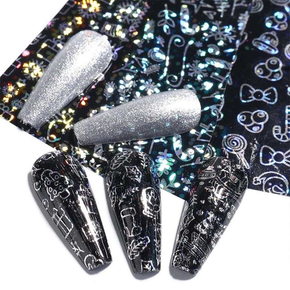 Mxbeauty Stiker Kuku Laser Fashion 10 Pcs Bunga Nail Art Dekorasi Manicure Garis Geometris Transfer Air Stiker