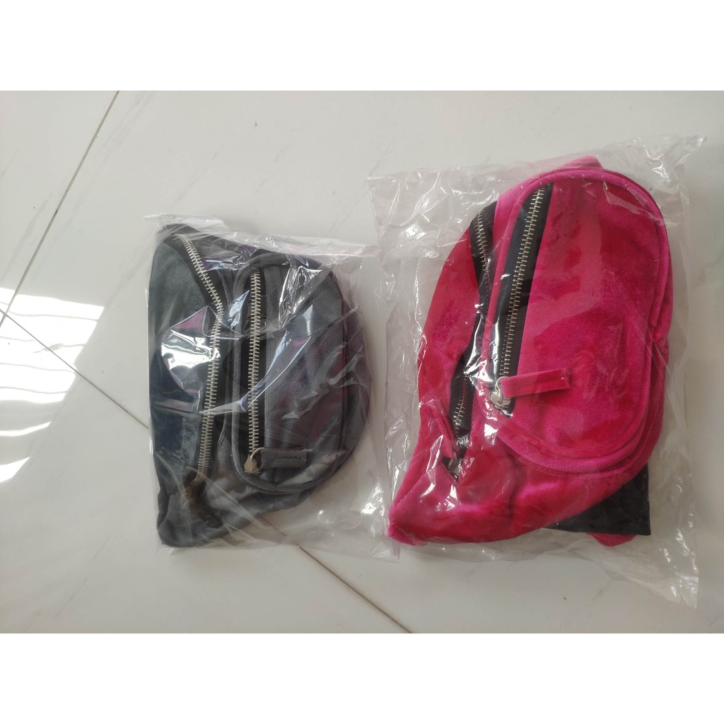 B4623 Waist Bag Tas Pinggang sepeda Belt Velvet Waistbag Beludru Bludru / tas pinggang sepeda