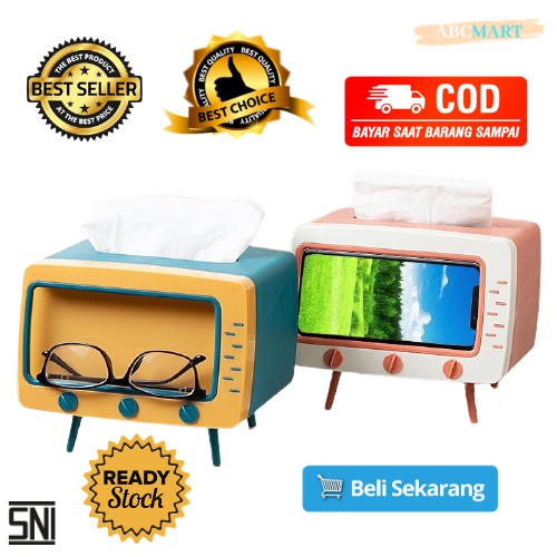 [BISA COD] PROMO Tempat Tissue dan HP Bentuk TV Phone Holder Unik Tempat Penyimpanan Portable Murah