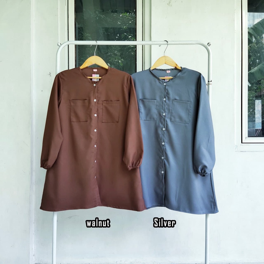 TM 25- COD Kemeja tunik wanita remaja cewek L ld 100 cm panjang murah busui kancing depan