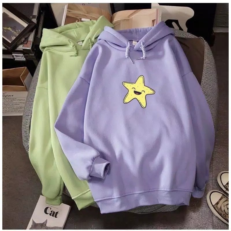 HAPPY STAR HOODIE WANITA - ATASAN TEBAL LEMBUT TERLARIS