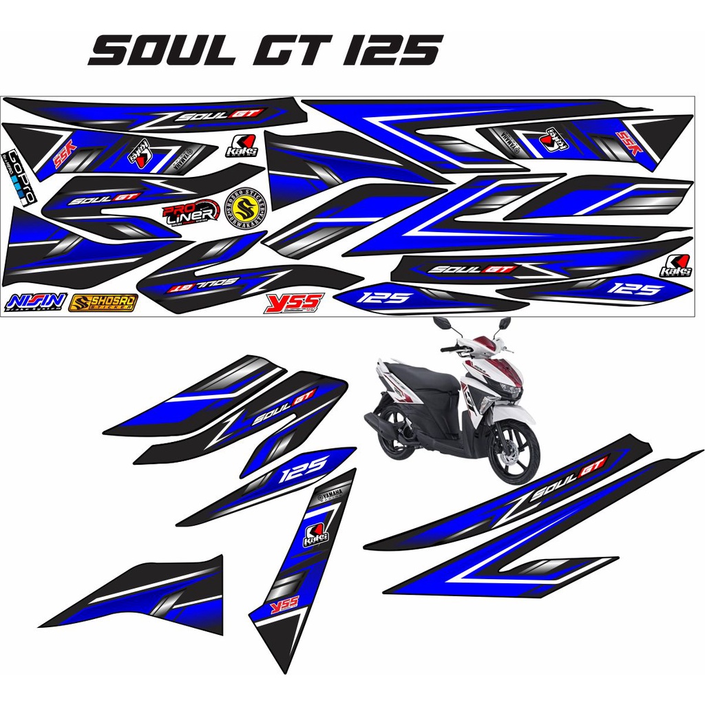 COD / VARIASI MOTOR YAMAHA MIO SOUL GT 125  STRIPING/STIKER VARIASI STYLE NEW BIRU LIS PUTIH RACING