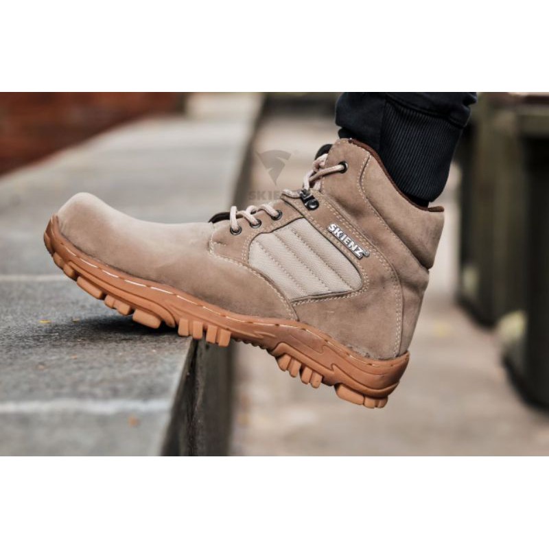 SEPATU SAFETY BOOTS PRIA 100% KULIT ASLI BIKERS TOURING BOOT CORDURA CREAM