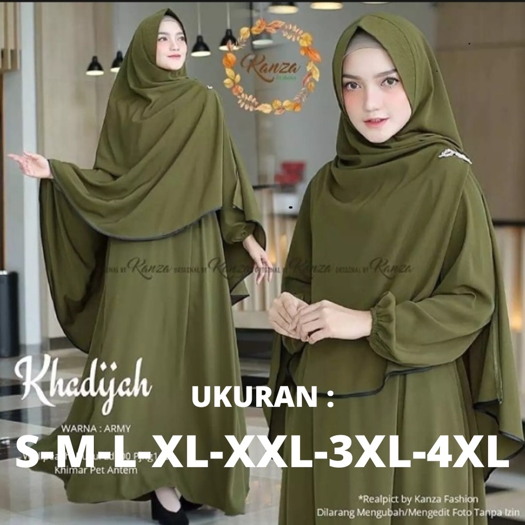 Promo..Baju gamis Khadijah Set Hijab Syari Free Cadar Ukuran S M L XL XXL 3XL 4XL Bahan Lady  Zara P