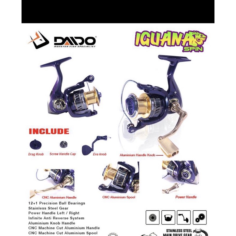 Kartinifishing REEL DAIDO IGUANA SPIN POWERHANDLE FREE SPAREPARTS 1000-6000