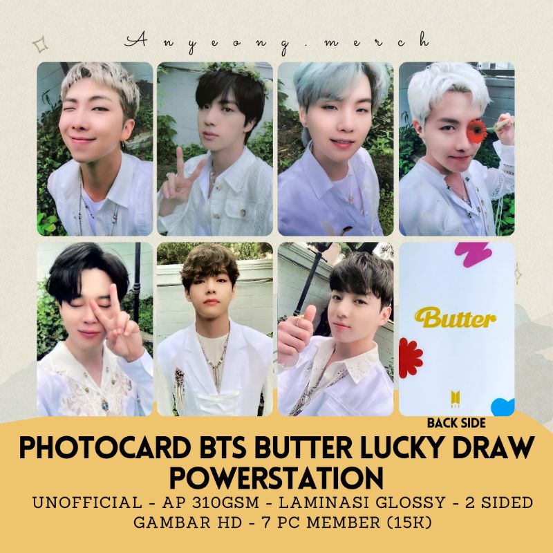 PHOTOCARD BTS UNOFFICIAL BUTTER LUCKY DRAW POWERSTATION - LAMINASI GLOSSY 2 SISI TEBAL AP310Gsm