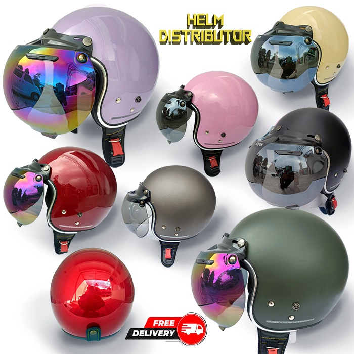 HELM BOGO RETRO KUALITAS PREMIUM LIS CHROME KACA CEMBUNG FULL LEHER SNI DEWASA PRIA WANITA (COD)