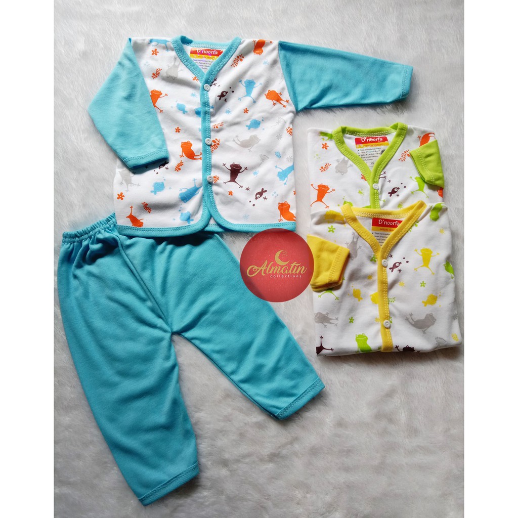 3 Stel Piyama Setelan Baju Panjang Bayi Motif Frog Baju Tidur / Setelan Baju Panjang Bayi Newborn