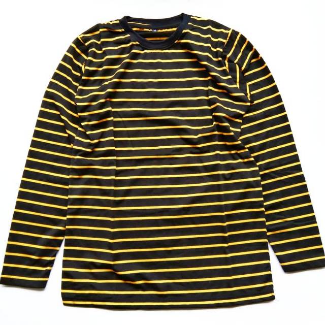 KAOS STRIPE LONG DOMINAN HITAM List KUNING COTTON CVC