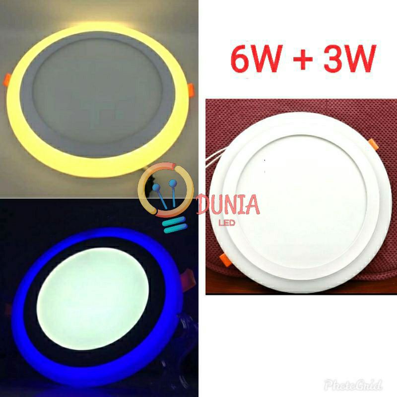 Panel Down light LED 2 Warna 6+3 Watt Inbouw Bulat