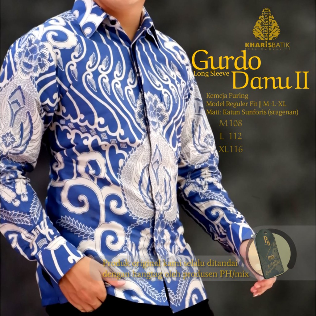 GURDO DANU 2 KHARIS BATIKSOLOAMANAH KEMEJA BAJU BATIK PRIA SOLO LENGAN PANJANG PENDEK LAPIS FURING ATASAN BATIK PREMIUM MODERN KATUN HALUS ANGLING DHARMA PEKSI BIRU MULYO SADIRO JAMBUL BIRU GEBER MULYO KAWUNG WENING PRINGGODANI GARUDA MERAH BANU AUN VIJAY