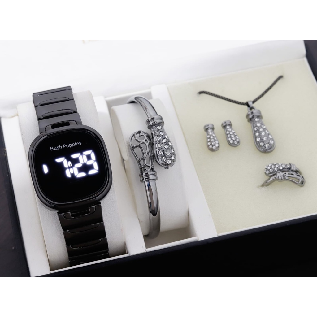 (COD) Jam Tangan Wanita Hush Puppies Hp89.6S Kw Led Touch Screen Tali Rantai FULL SET