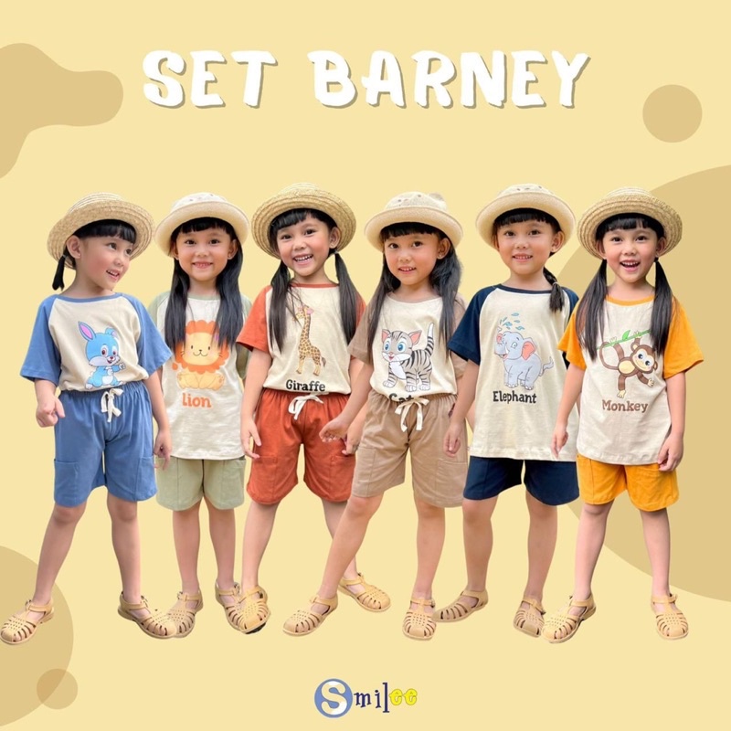 Setelan Anak Barney Smilee Original Unisex Kaos Super Premium