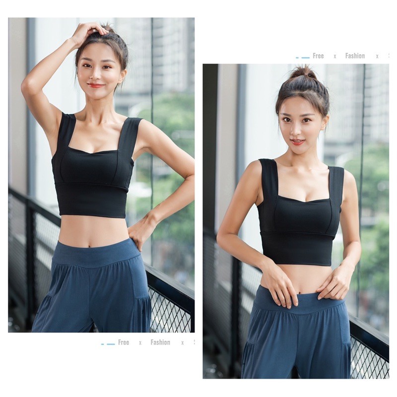 Blackpink Bra Sport Crop Top Tanktop Square Neck Seamless Gym Push up 1077