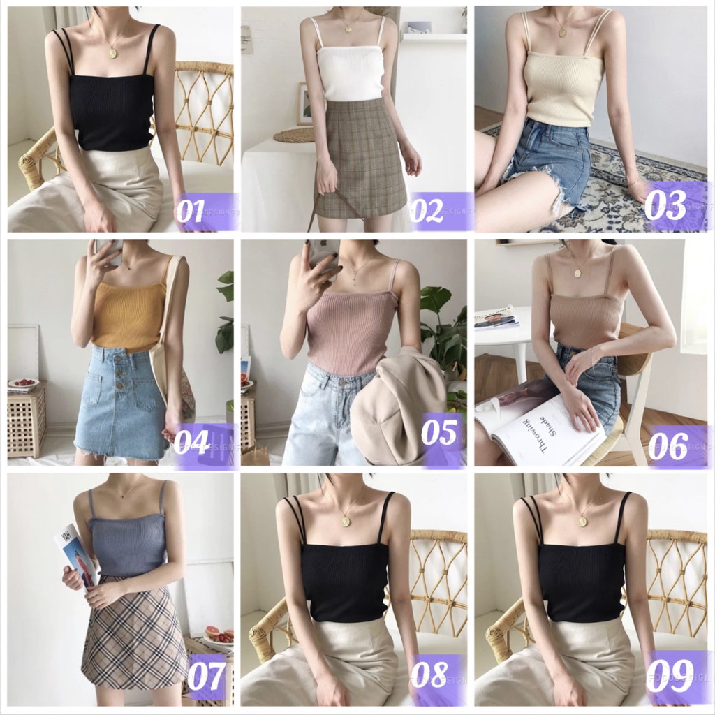 Nicebra Tank Top Tali Polos Wanita Import Gaya Korea 4034