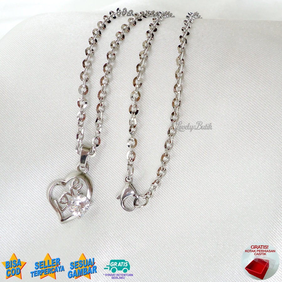 Lovelybutik -  Kalung Titanium Wanita Asli Anti Karat Junit4 Kalung Anti Luntur Korea Model Terbaru Love Bonus Kotak Perhiasan