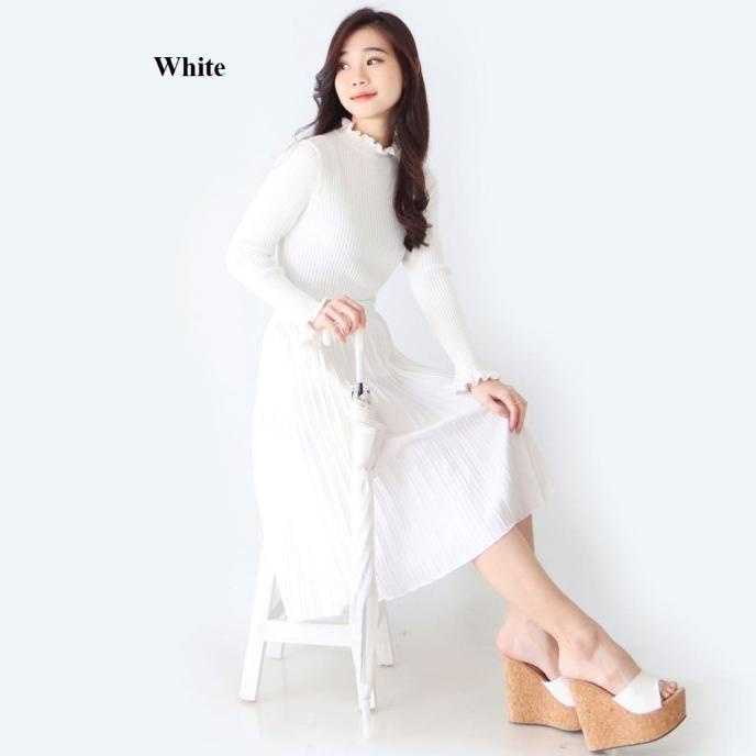 Rok Plisket Wanita Mayung - Rok Plisket Selutut Putih Tulang Original - Termurah