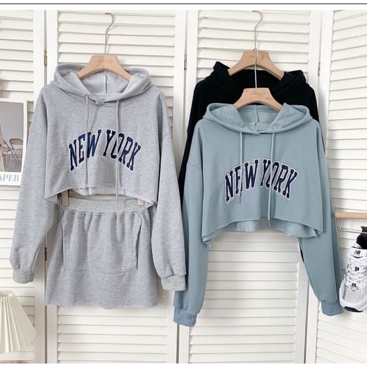 NEW YORK CROOPE HOODIE OVERSIZE SWEATER CROOPE HOODIE WANITA