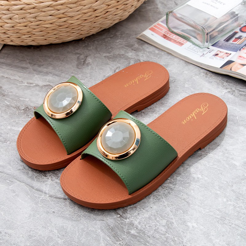 CUCI GUDANG GROSIRTAS TG1528 Sandal flat Jelly Wanita Motif Bulat Emas Diamond Impor