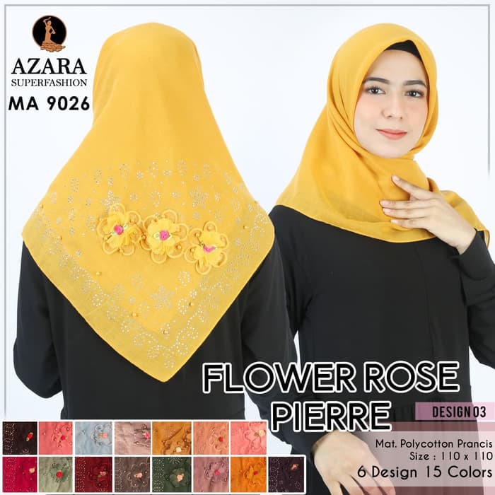 Prefix3 Jilbab Segi Empat Katun Polos Pearl Flower Rose Pierre Design 03 - Hitam