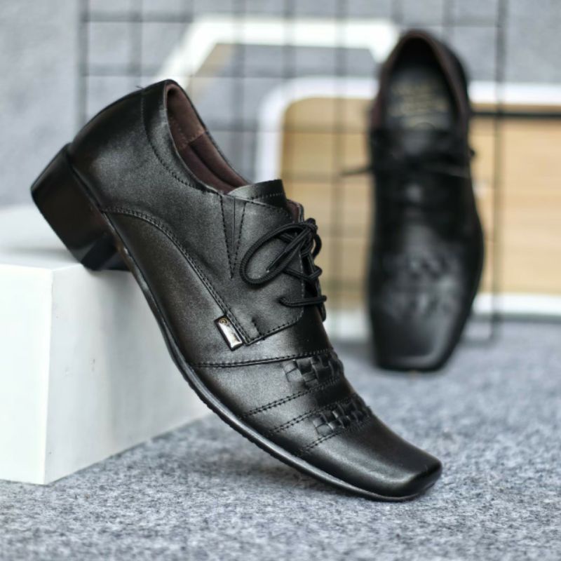 SHAMAK BLACK Sepatu Pantofel Pria Hitam Kulit Asli Pentopel Formal Casual Kantor Kondangan Original